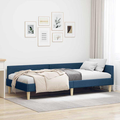 Cornice del letto ad angolo Blu 90 x 190 cm Tessuto