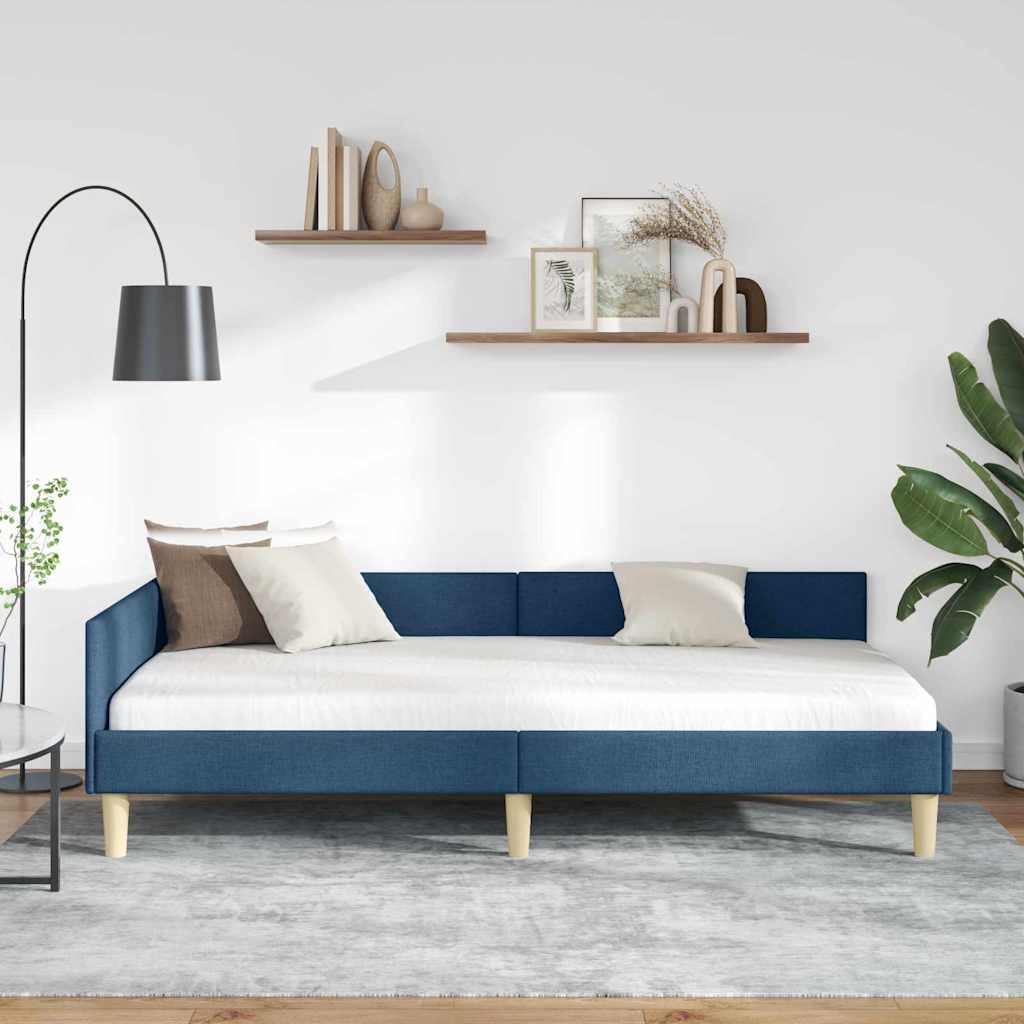 Cornice del letto ad angolo Blu 90 x 190 cm Tessuto