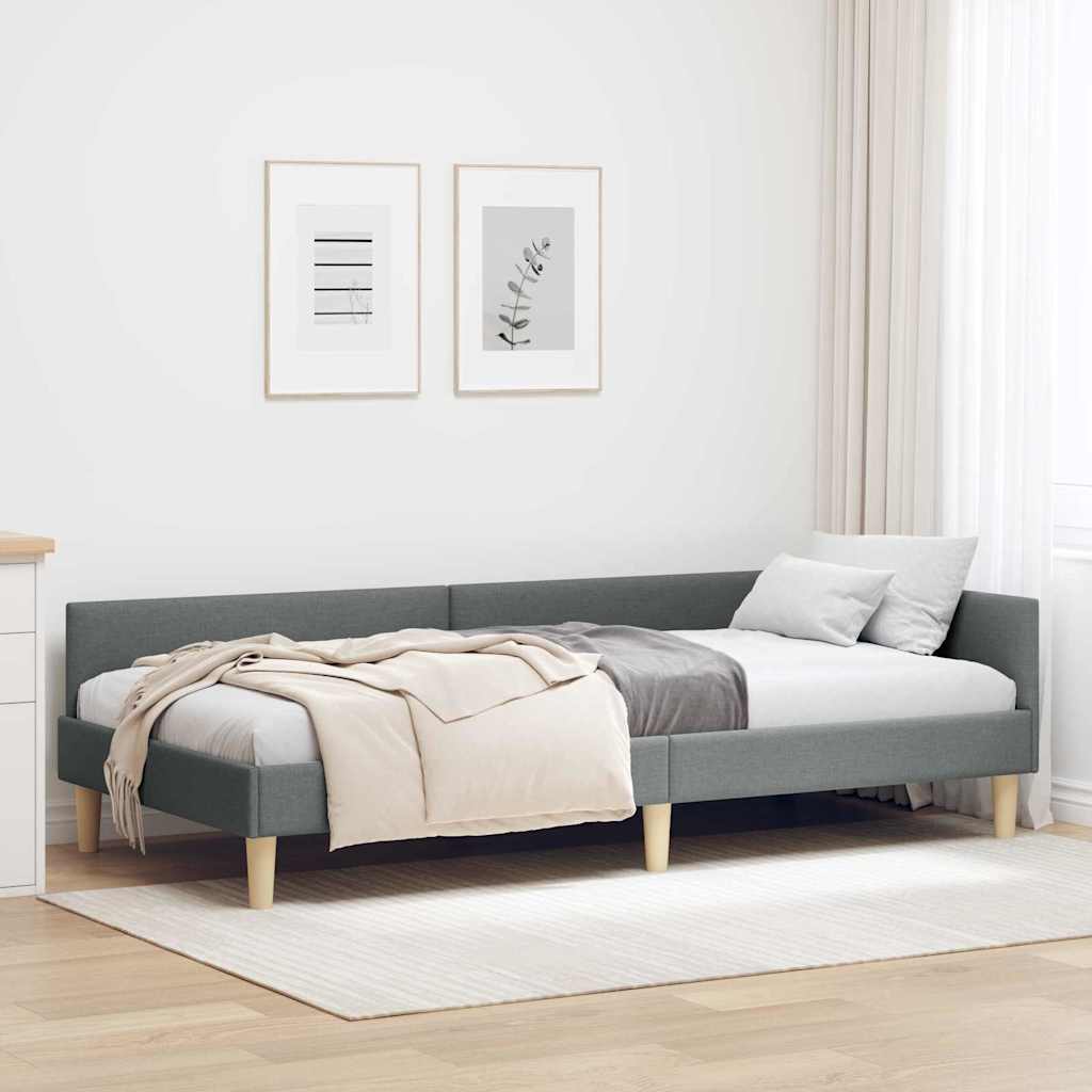 Cornice del letto ad angolo Grigio scuro 90 x 200 cm Tessuto