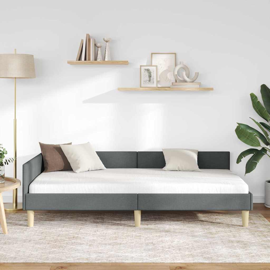 Cornice del letto ad angolo Grigio scuro 90 x 200 cm Tessuto
