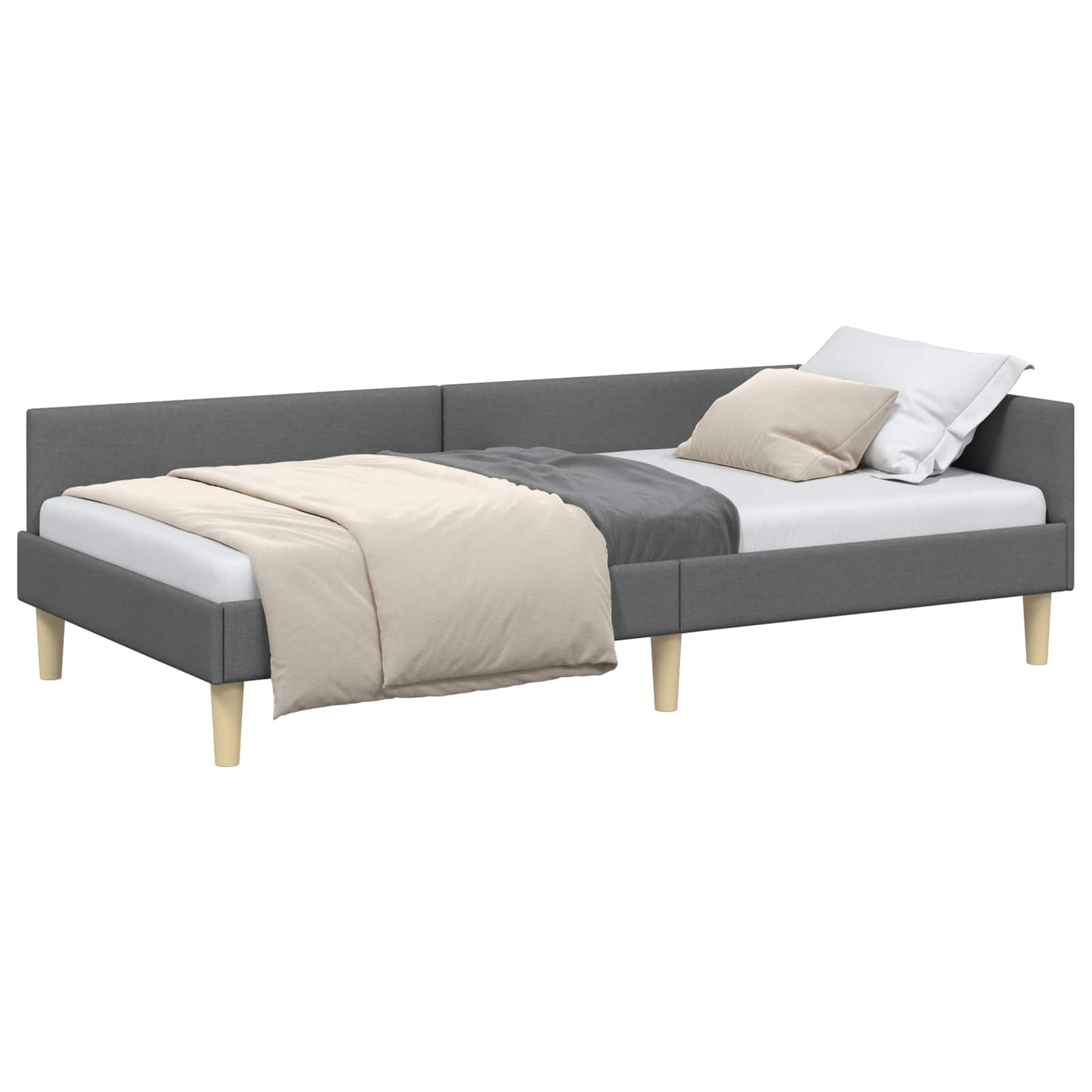 Cornice del letto ad angolo Grigio scuro 90 x 200 cm Tessuto