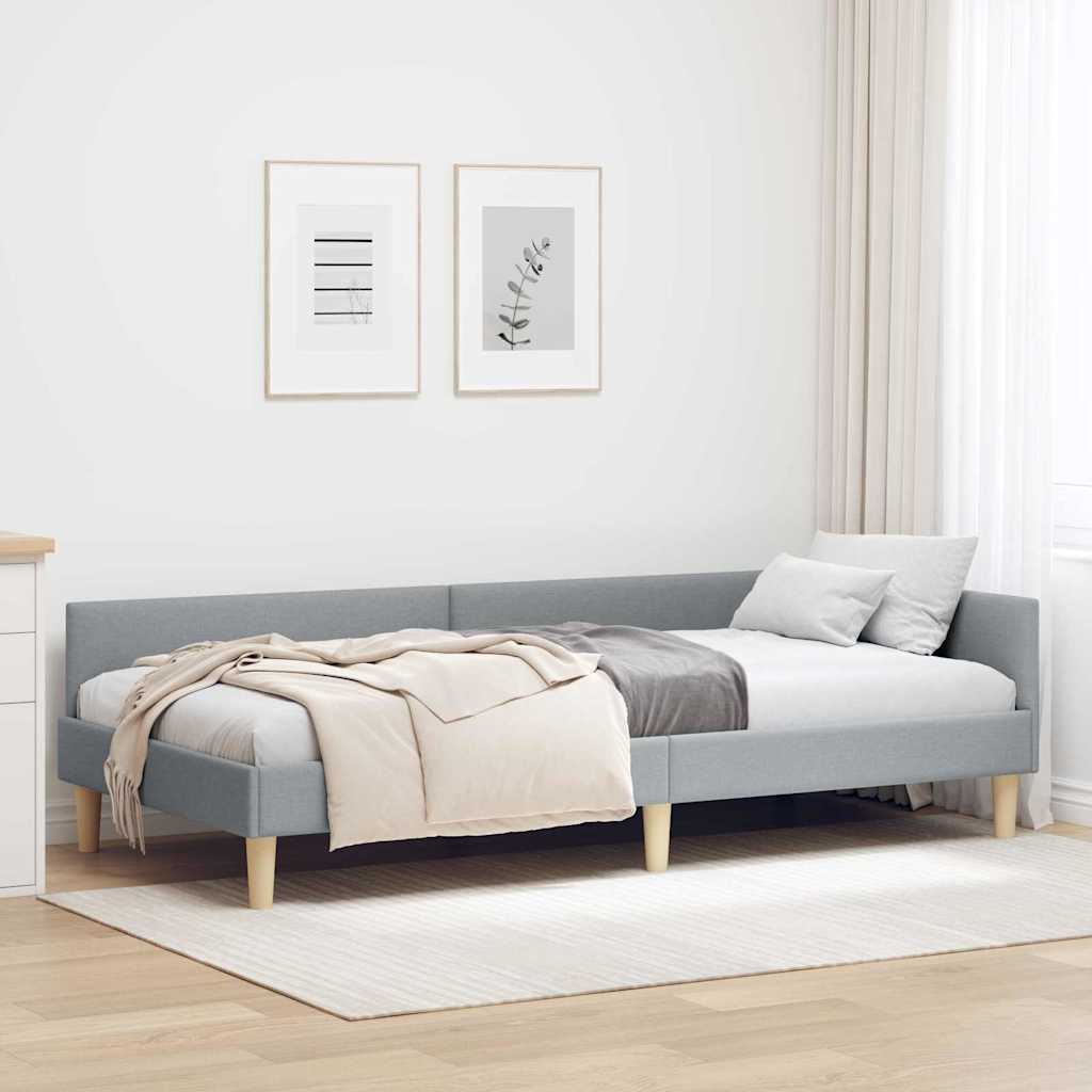 Cornice del letto ad angolo Grigio chiaro 100 x 200 cm Tessuto