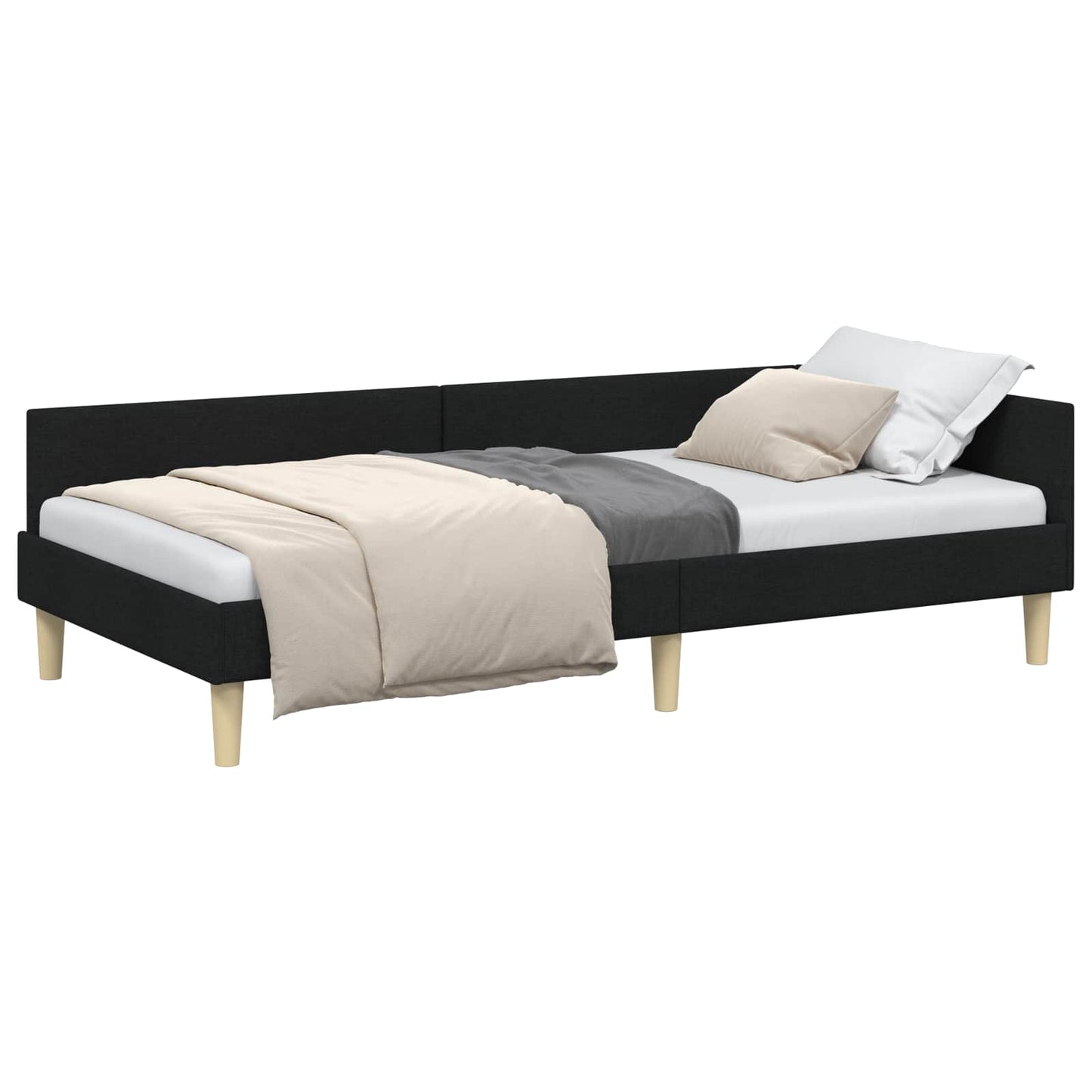 Cornice del letto ad angolo Nero 100 x 200 cm Tessuto