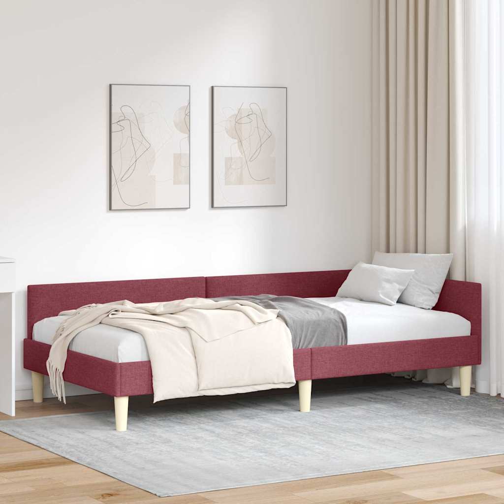 Cornice del letto ad angolo Rosso Vino 100 x 200 cm Tessuto