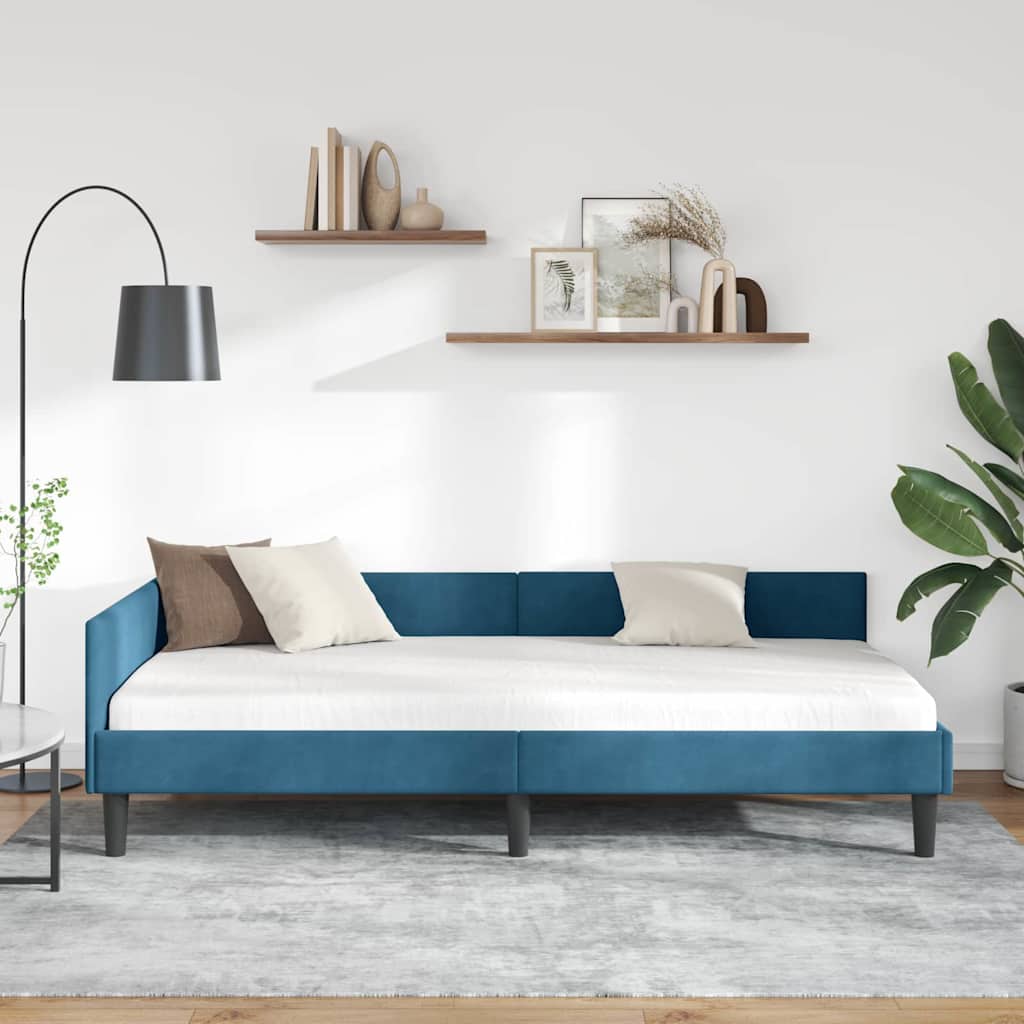 Cornice del letto ad angolo Blu 80 cm x 200 cm Velluto