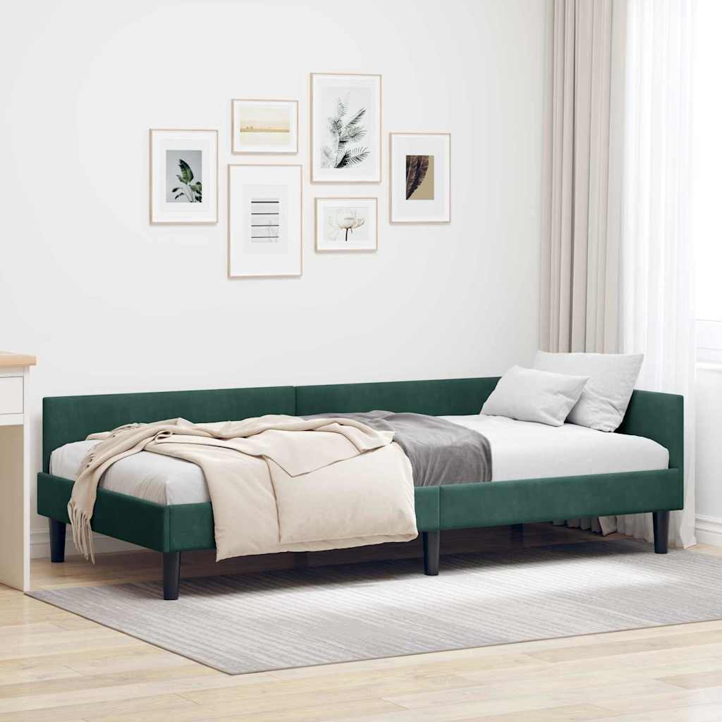 Cornice del letto ad angolo Verde Scuro 80 cm x 200 cm Velluto