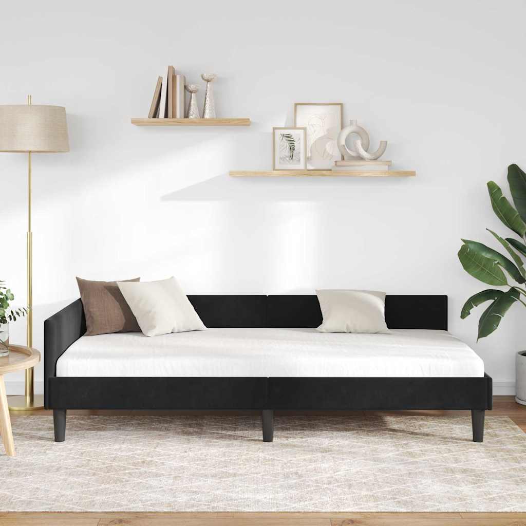 Cornice del letto ad angolo Nero 80 cm x 200 cm Velluto