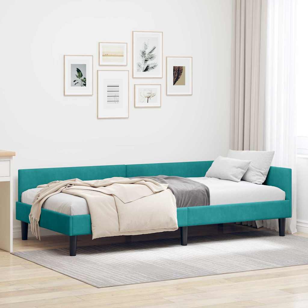Cornice del letto ad angolo Turchese 80 cm x 200 cm Velluto