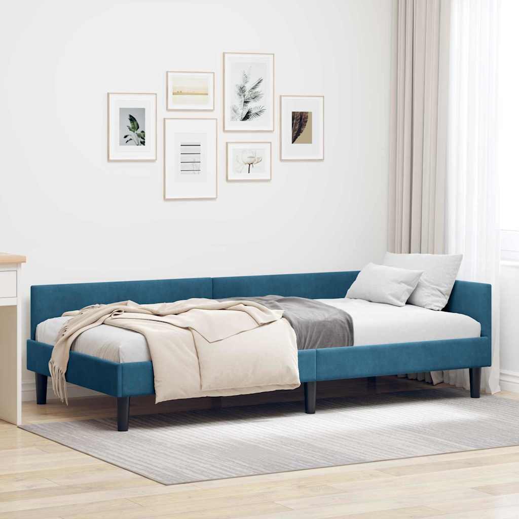 Cornice del letto ad angolo Blu 90 cm x 190 cm Velluto