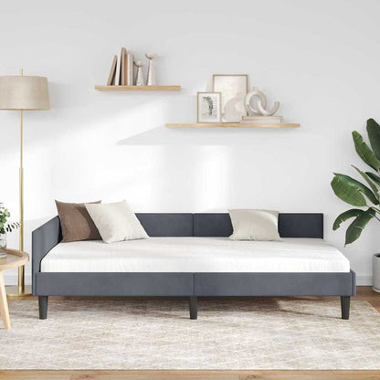 Cornice del letto ad angolo Grigio scuro 90 cm x 190 cm Velluto