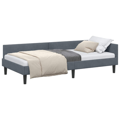 Cornice del letto ad angolo Grigio scuro 90 cm x 190 cm Velluto
