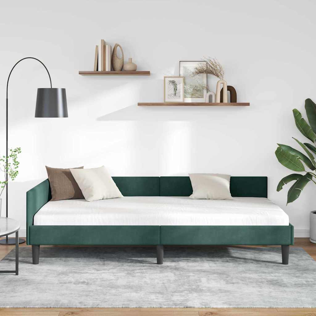 Cornice del letto ad angolo Verde Scuro 90 cm x 190 cm Velluto