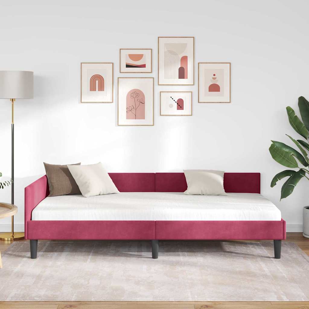 Cornice del letto ad angolo Rosso Vino 90 cm x 190 cm Velluto