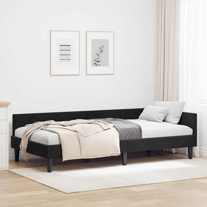 Cornice del letto ad angolo Nero 90 cm x 190 cm Velluto