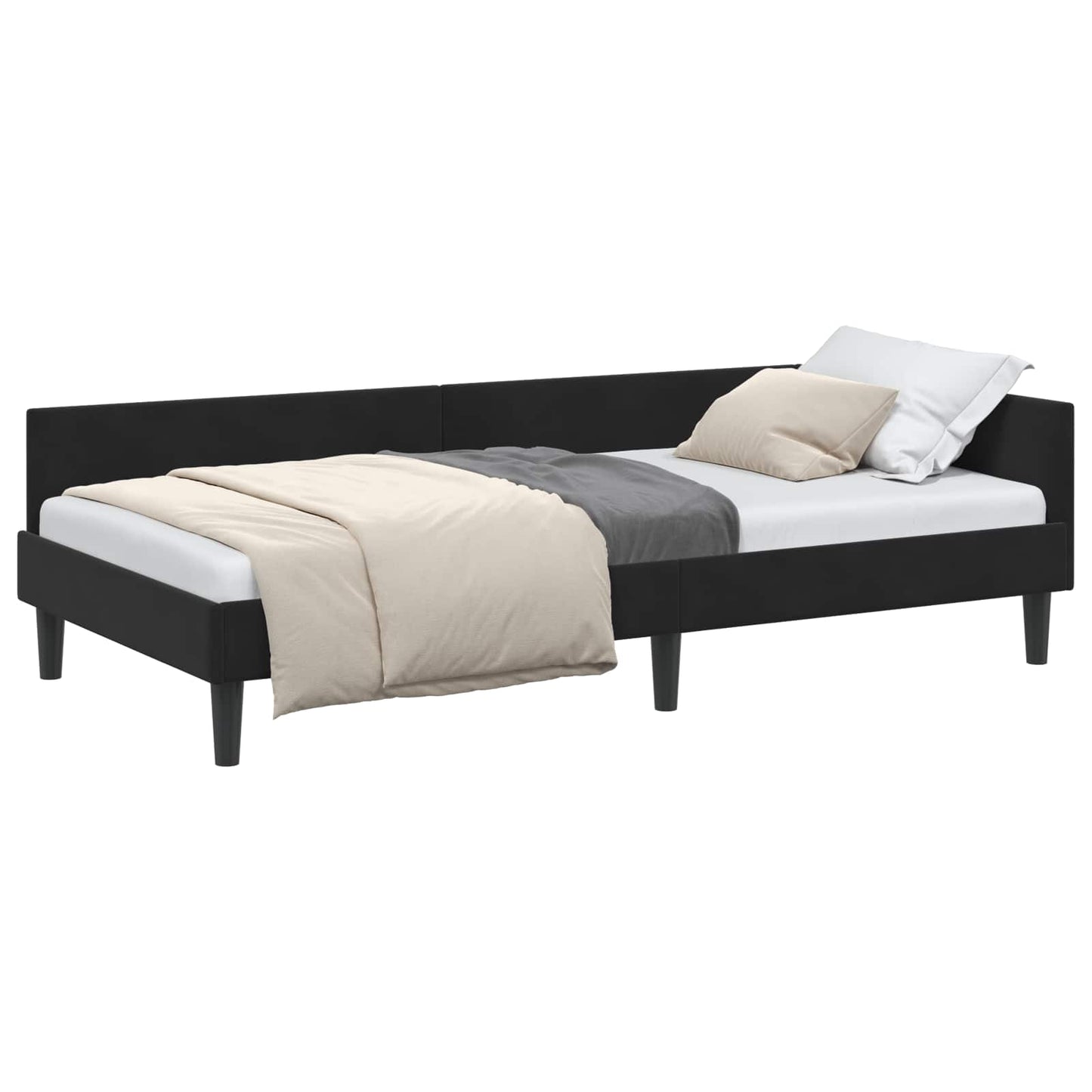 Cornice del letto ad angolo Nero 90 cm x 190 cm Velluto