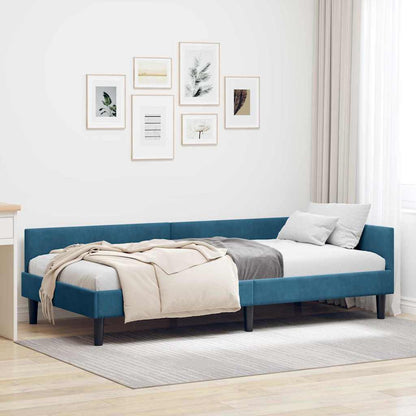 Cornice del letto ad angolo Blu 90 cm x 200 cm Velluto