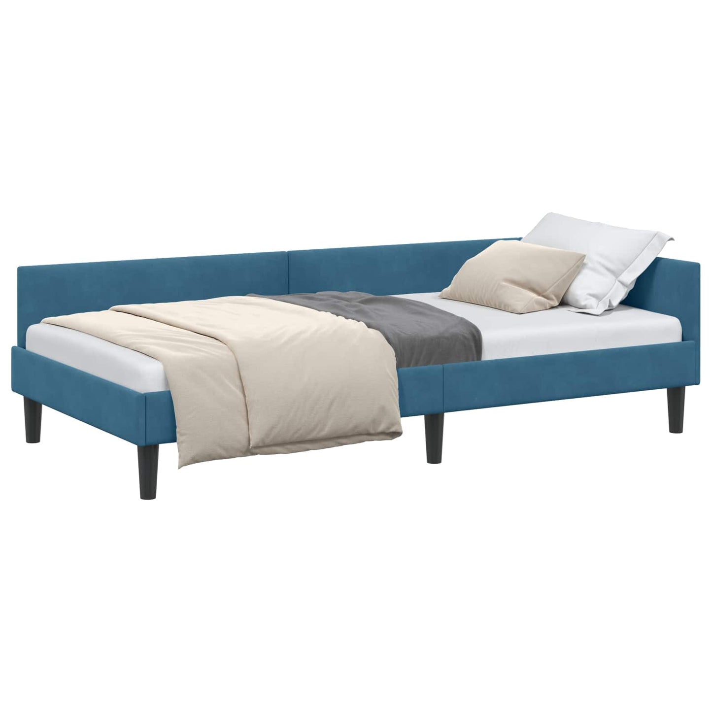 Cornice del letto ad angolo Blu 90 cm x 200 cm Velluto