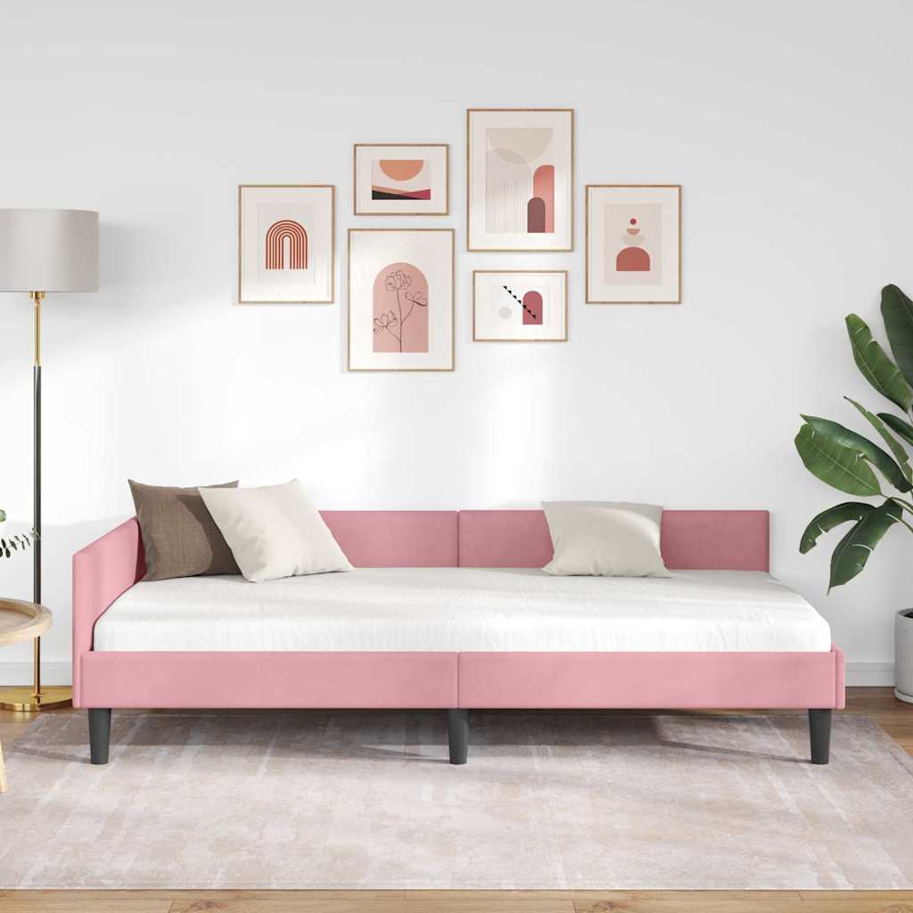 Cornice del letto ad angolo Rosa 90 cm x 200 cm Velluto