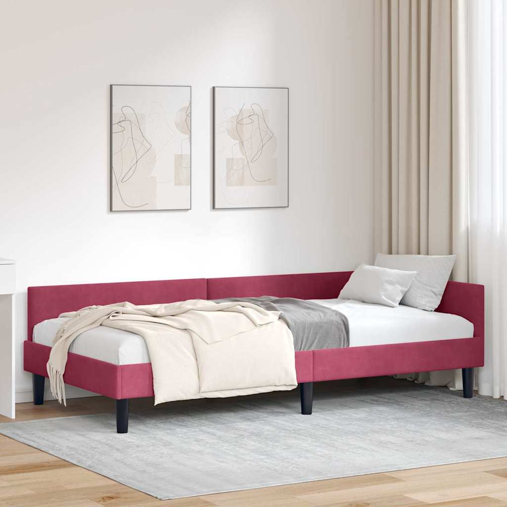 Cornice del letto ad angolo Rosso Vino 100 cm x 200 cm Velluto