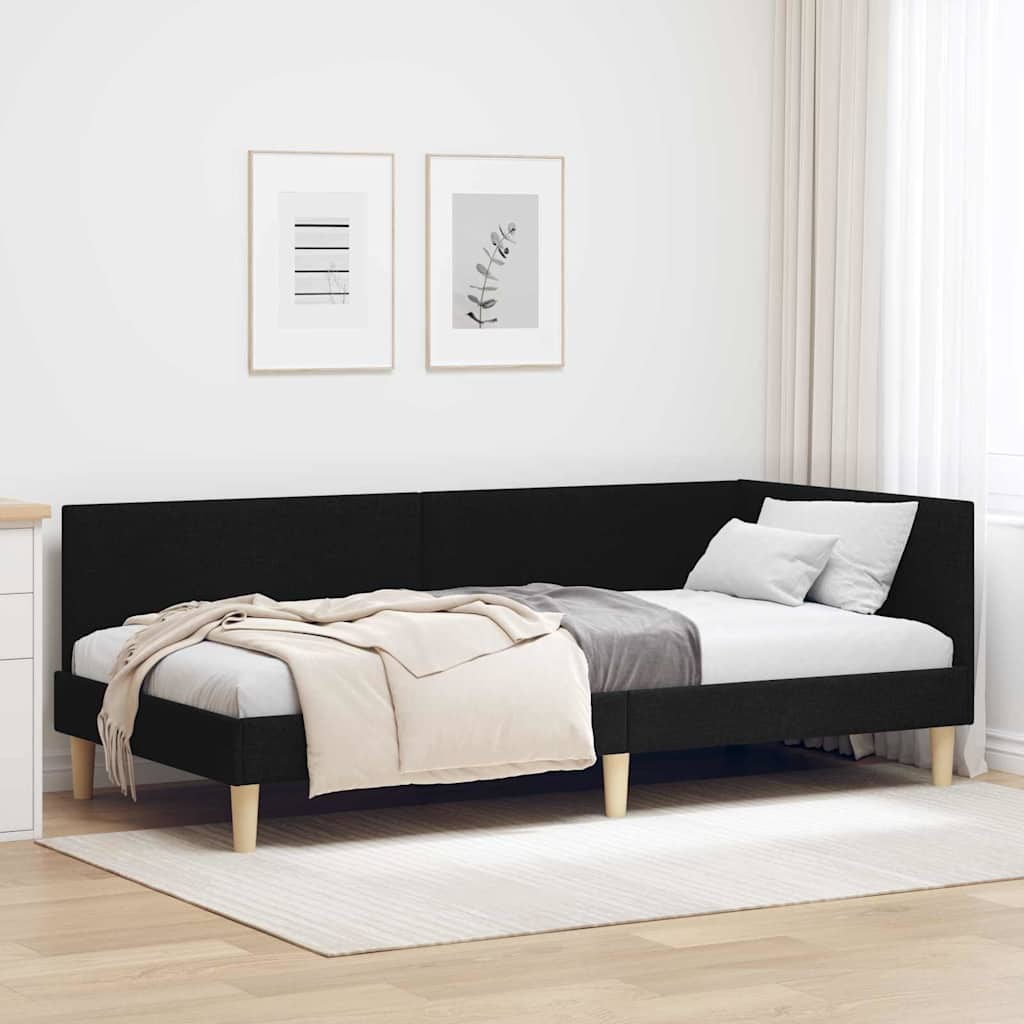 Cornice del letto ad angolo con testiera Nero 90 cm x 190 cm