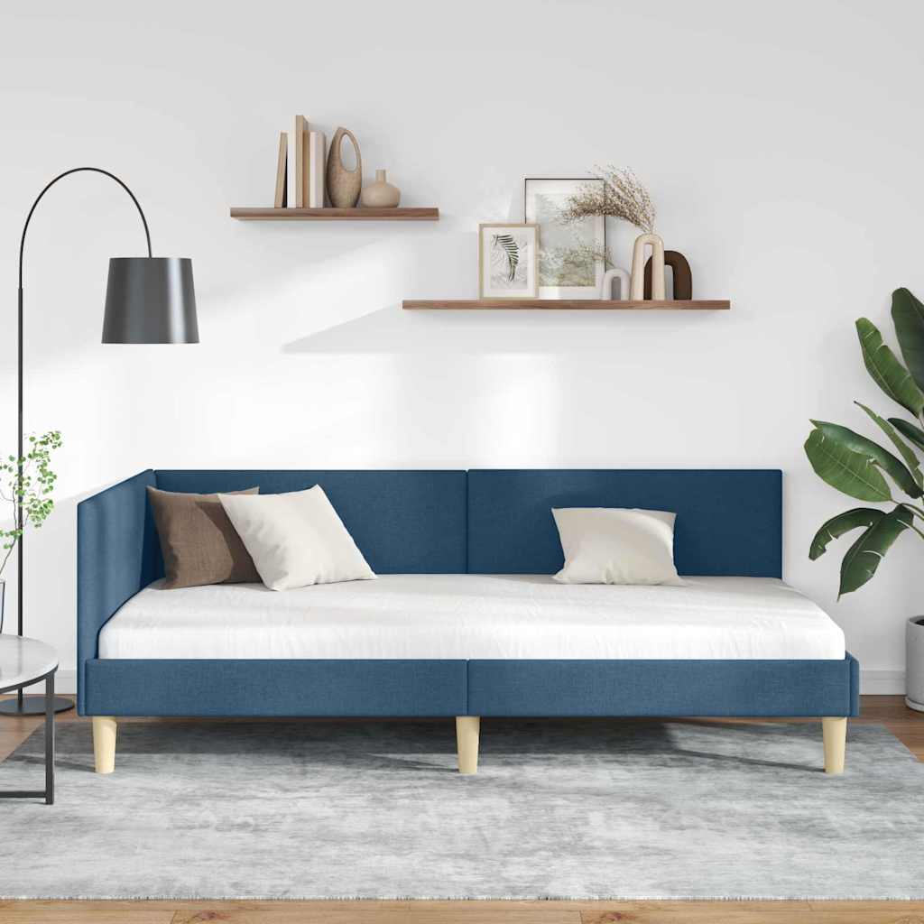 Cornice del letto ad angolo con testiera Blu 90 cm x 190 cm