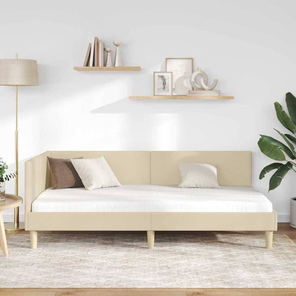 Cornice del letto ad angolo con testiera Crema 90 cm x 200 cm