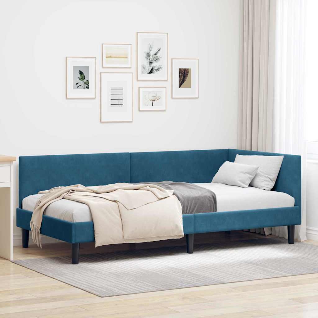 Cornice del letto ad angolo Blu 80 cm x 200 cm Velluto