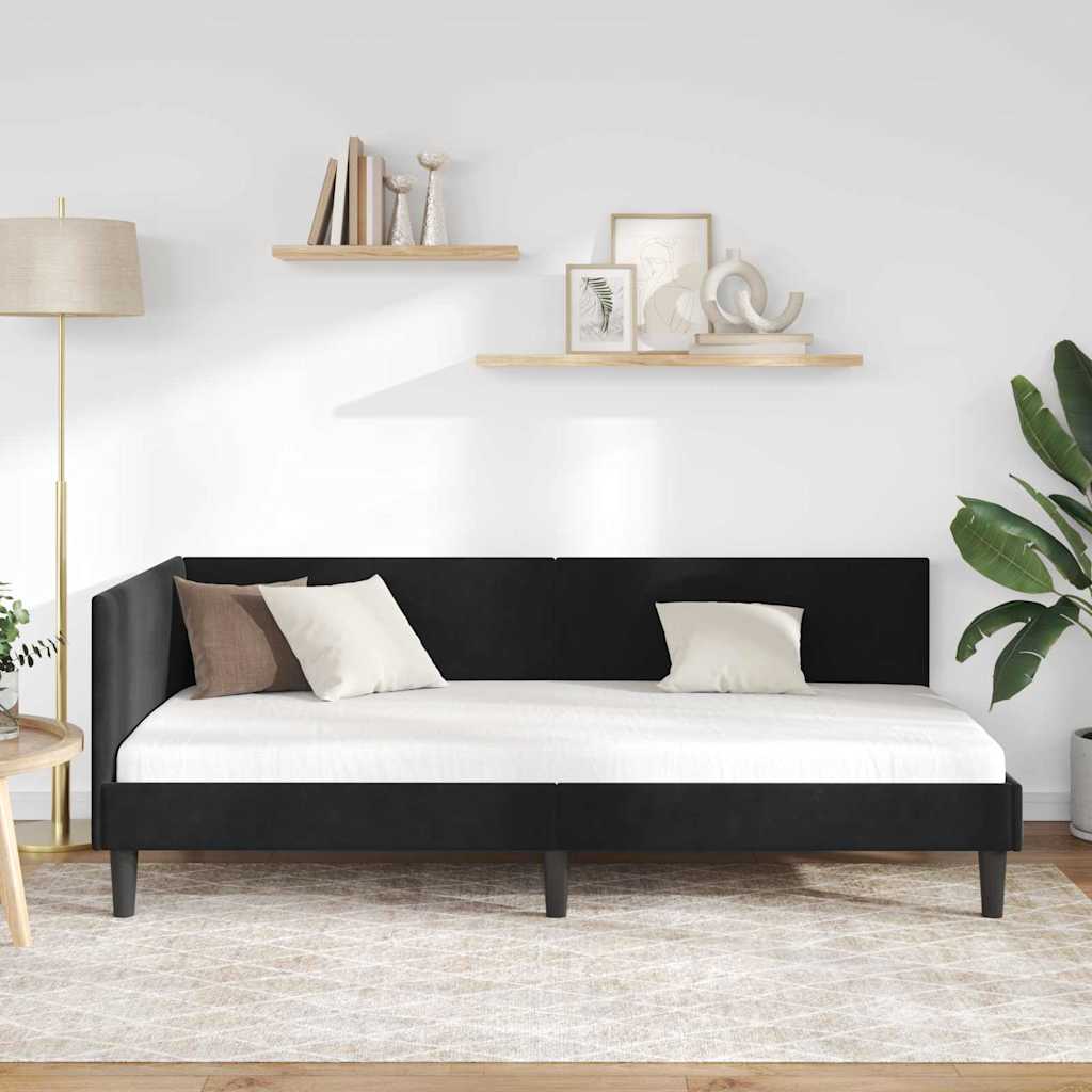 Cornice del letto ad angolo Nero 80 cm x 200 cm Velluto