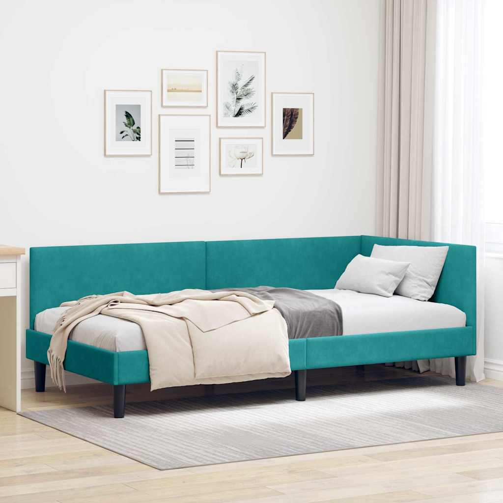 Cornice del letto ad angolo Turchese 80 cm x 200 cm Velluto