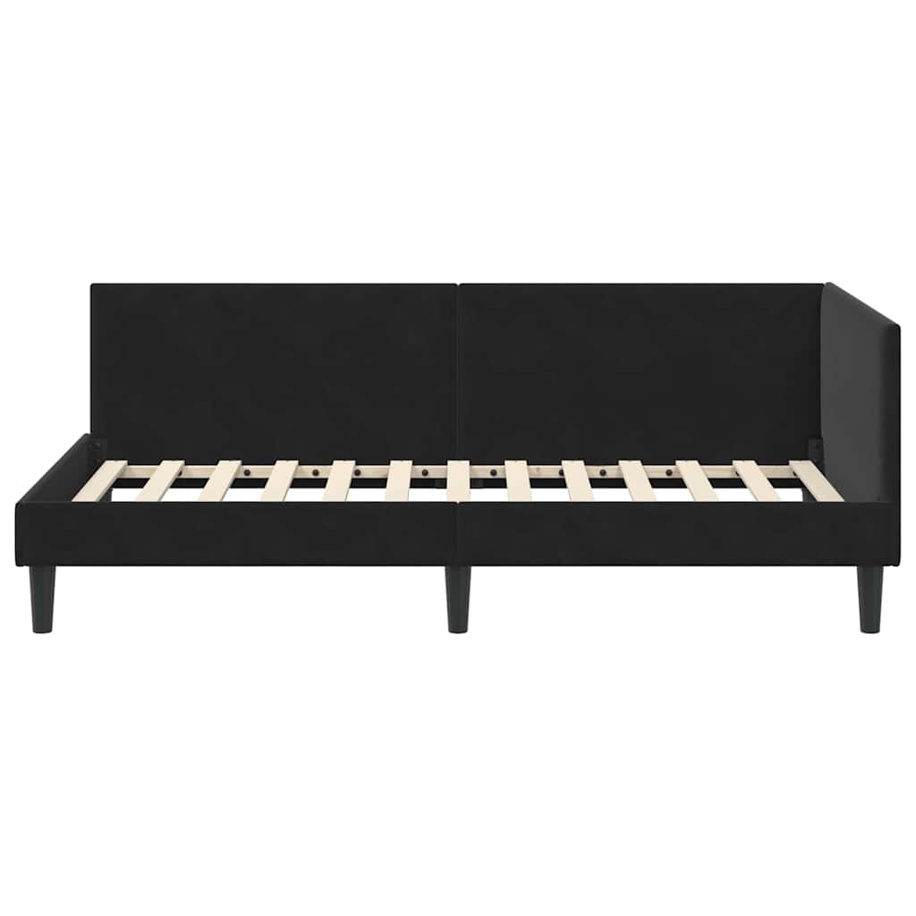 Cornice del letto ad angolo Nero 90 cm x 190 cm Velluto