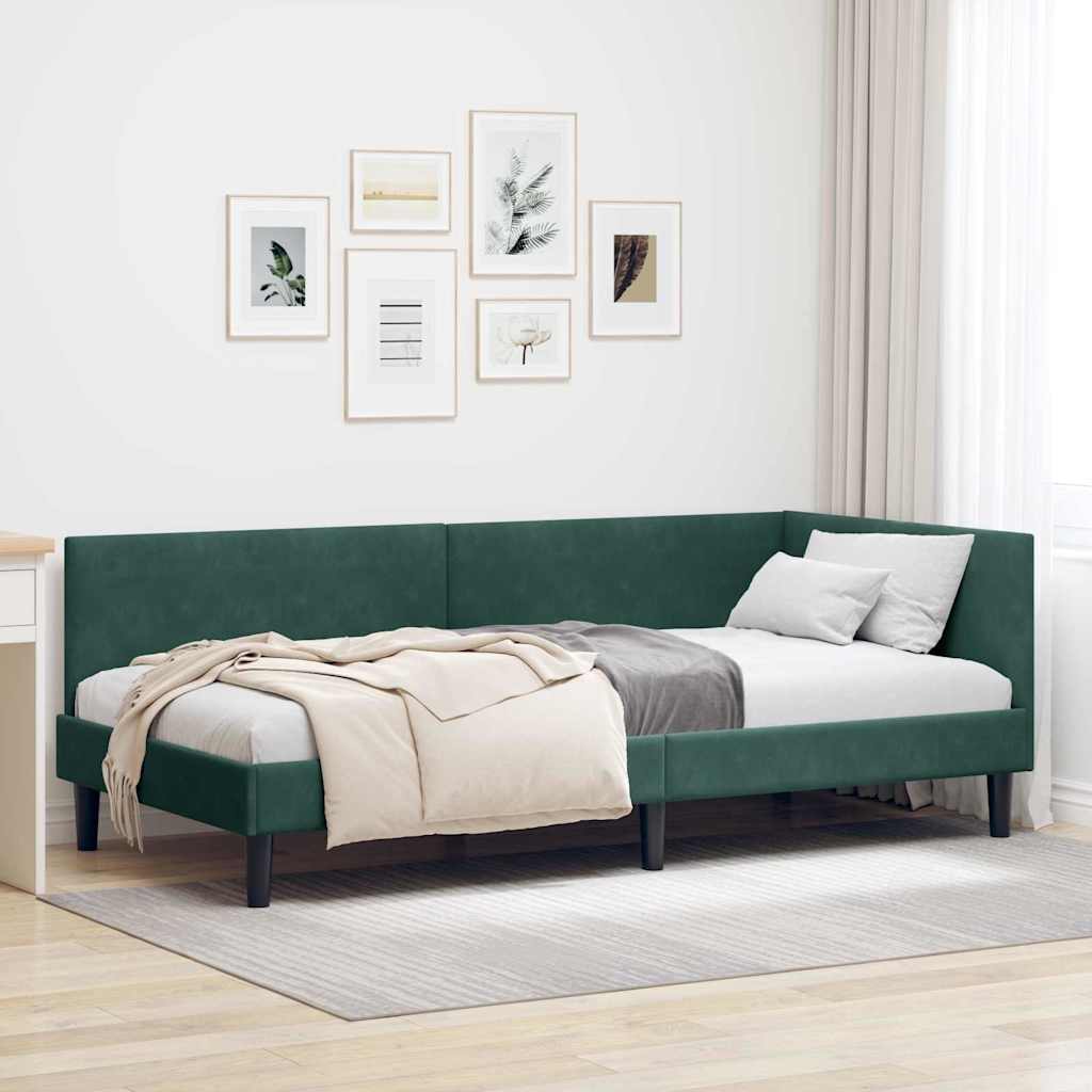 Cornice del letto ad angolo Verde Scuro 90 cm x 200 cm Velluto