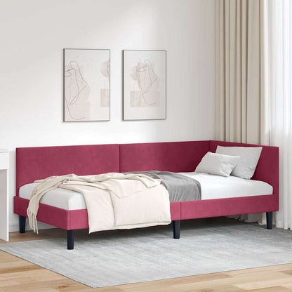 Cornice del letto ad angolo Rosso Vino 90 cm x 200 cm Velluto