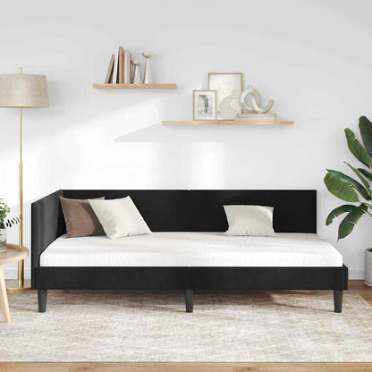 Cornice del letto ad angolo Nero 90 cm x 200 cm Velluto