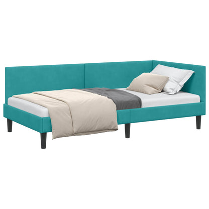Cornice del letto ad angolo Turchese 90 cm x 200 cm Velluto