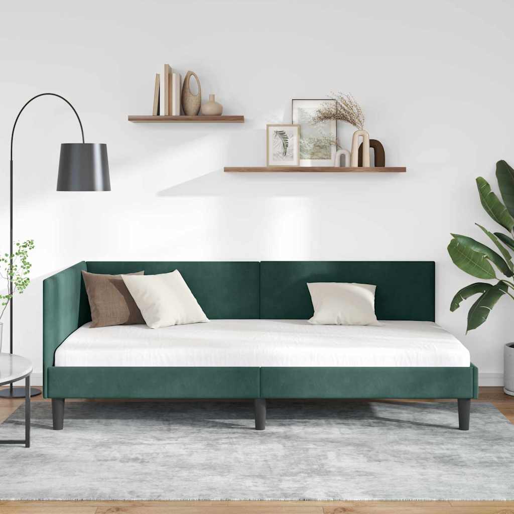 Cornice del letto ad angolo Verde Scuro 100 cm x 200 cm Velluto
