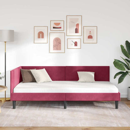 Cornice del letto ad angolo Rosso Vino 100 cm x 200 cm Velluto