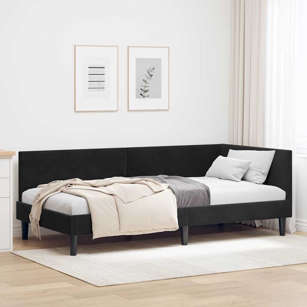Cornice del letto ad angolo Nero 100 cm x 200 cm Velluto