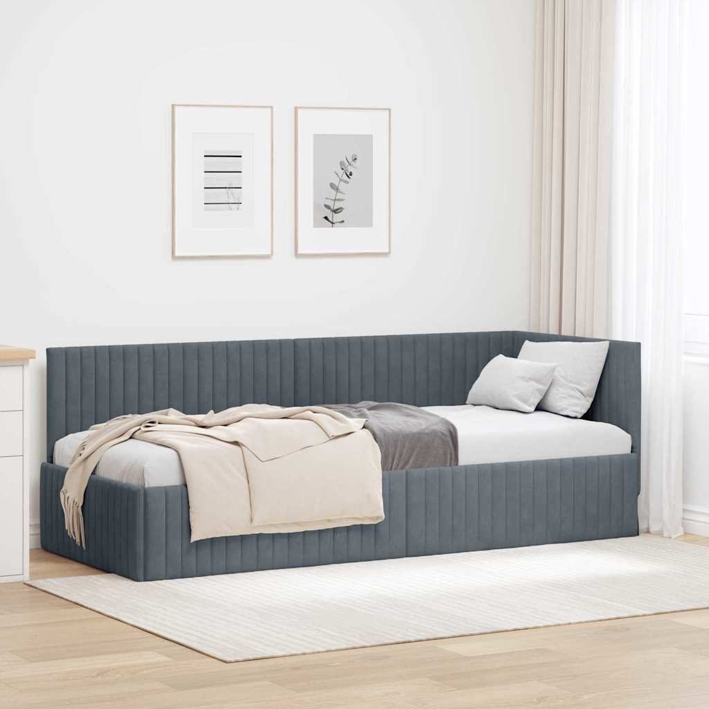 Cornice del letto ad angolo Grigio scuro 80 cm x 200 cm Velluto
