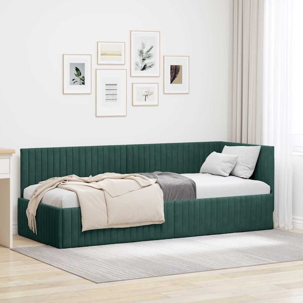 Cornice del letto ad angolo Verde Scuro 80 cm x 200 cm Velluto