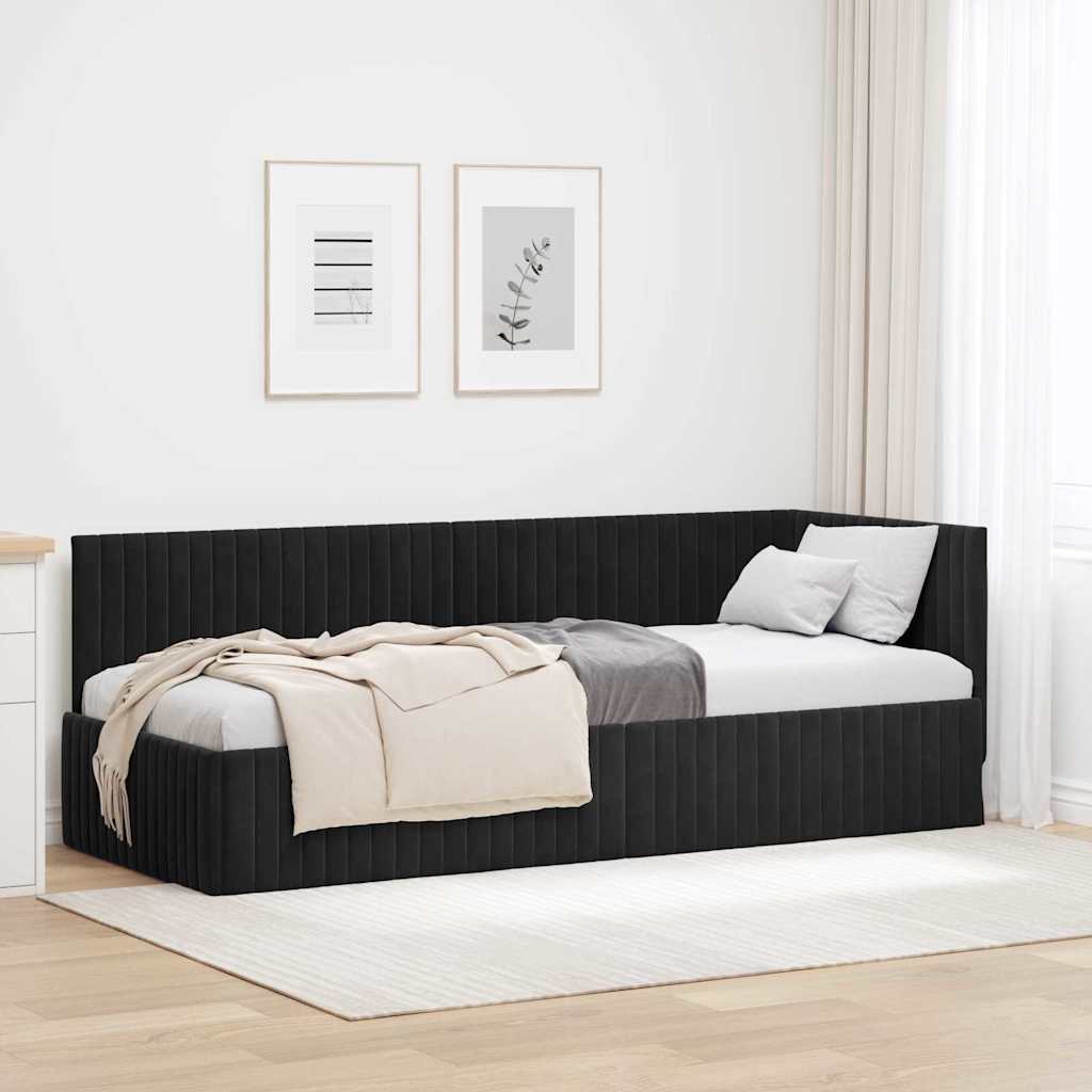 Cornice del letto ad angolo Nero 80 cm x 200 cm Velluto