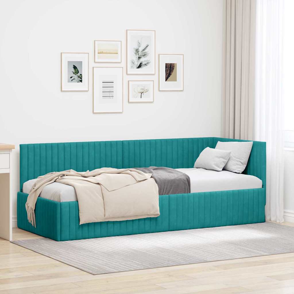 Cornice del letto ad angolo Turchese 80 cm x 200 cm Velluto