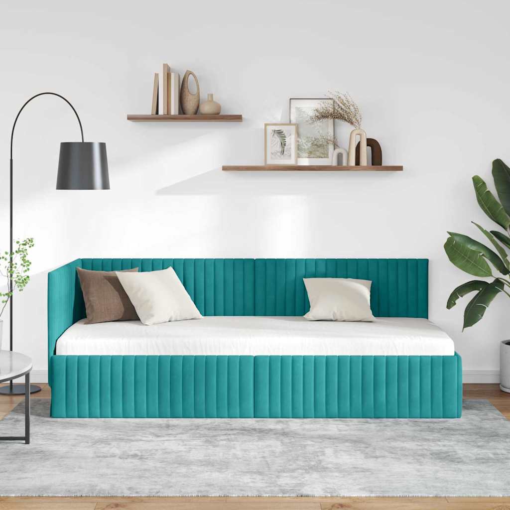 Cornice del letto ad angolo Turchese 80 cm x 200 cm Velluto