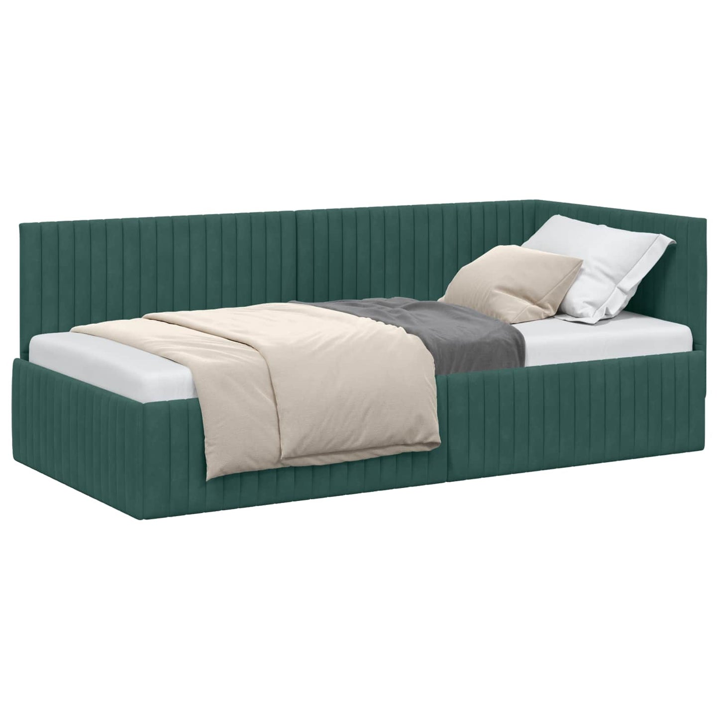 Cornice del letto ad angolo Verde Scuro 90 cm x 190 cm Velluto
