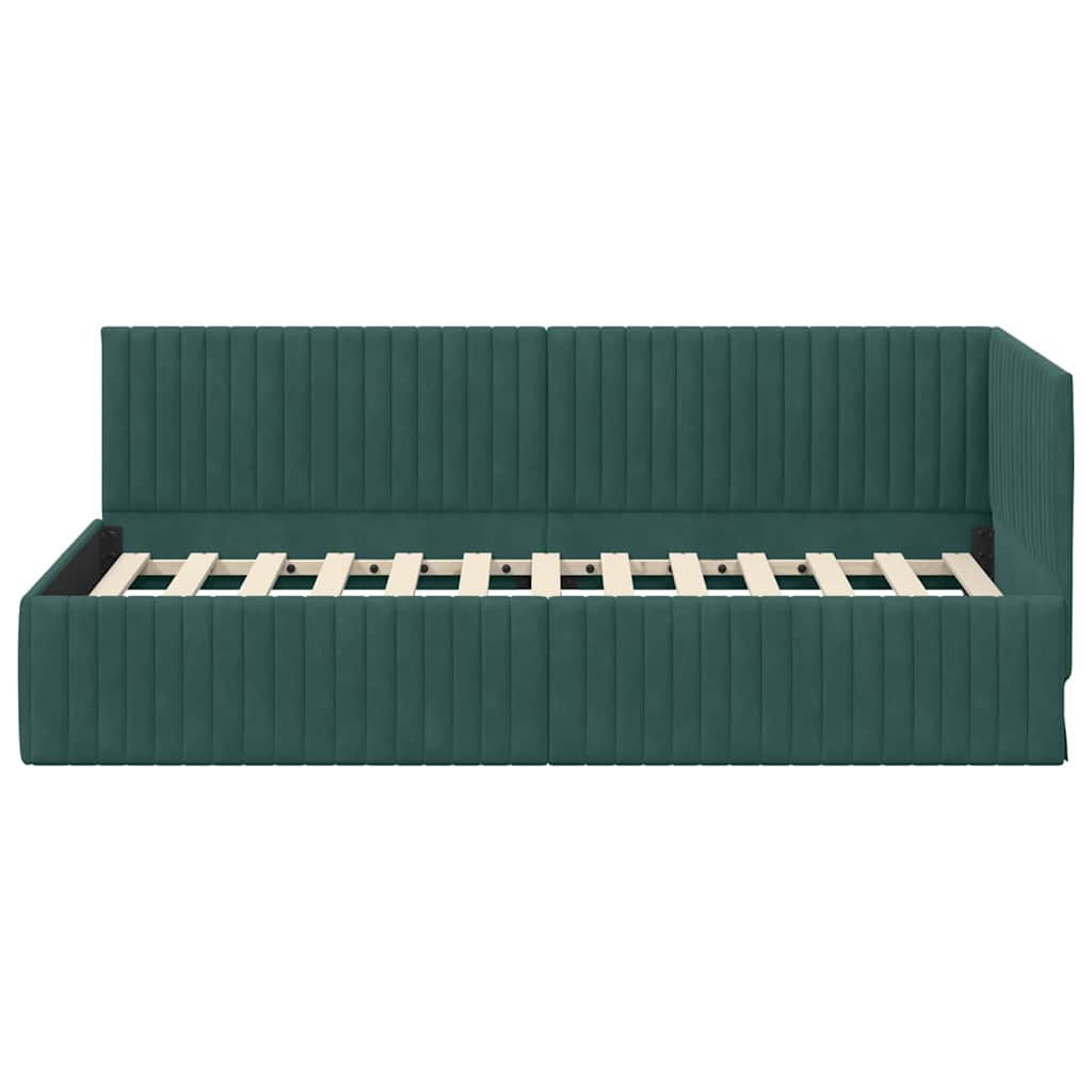 Cornice del letto ad angolo Verde Scuro 90 cm x 190 cm Velluto