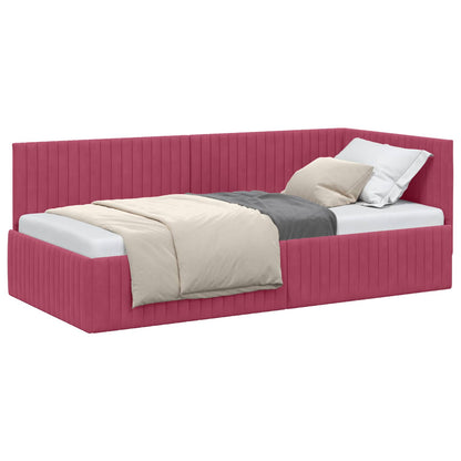 Cornice del letto ad angolo Rosso Vino 90 cm x 190 cm Velluto