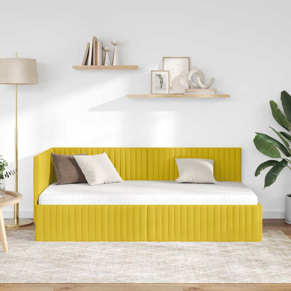 Cornice del letto ad angolo Giallo 90 cm x 190 cm Velluto