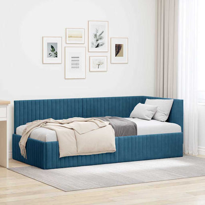 Cornice del letto ad angolo Blu 90 cm x 200 cm Velluto