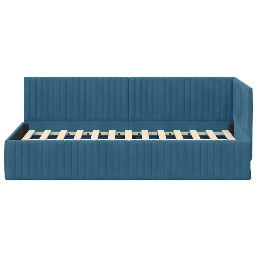Cornice del letto ad angolo Blu 90 cm x 200 cm Velluto