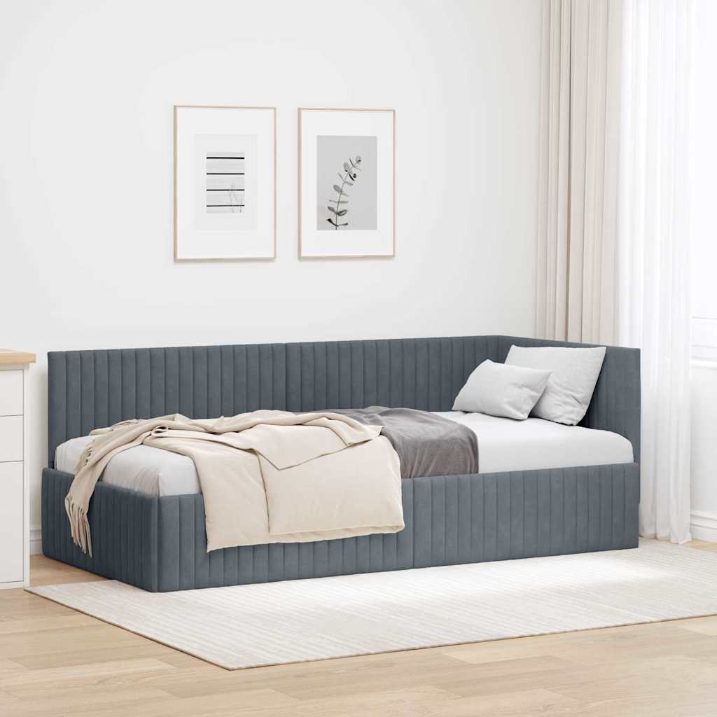 Cornice del letto ad angolo Grigio scuro 90 cm x 200 cm Velluto