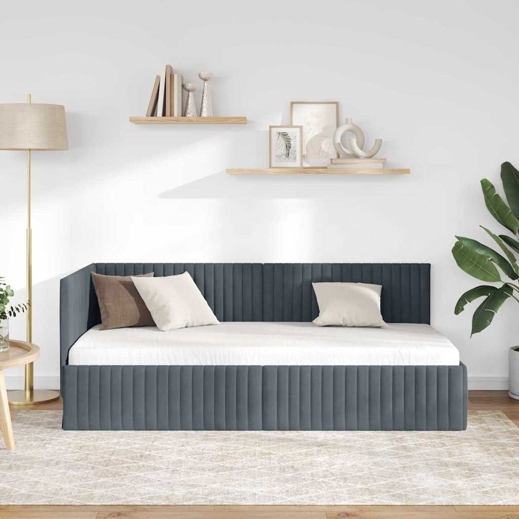 Cornice del letto ad angolo Grigio scuro 90 cm x 200 cm Velluto